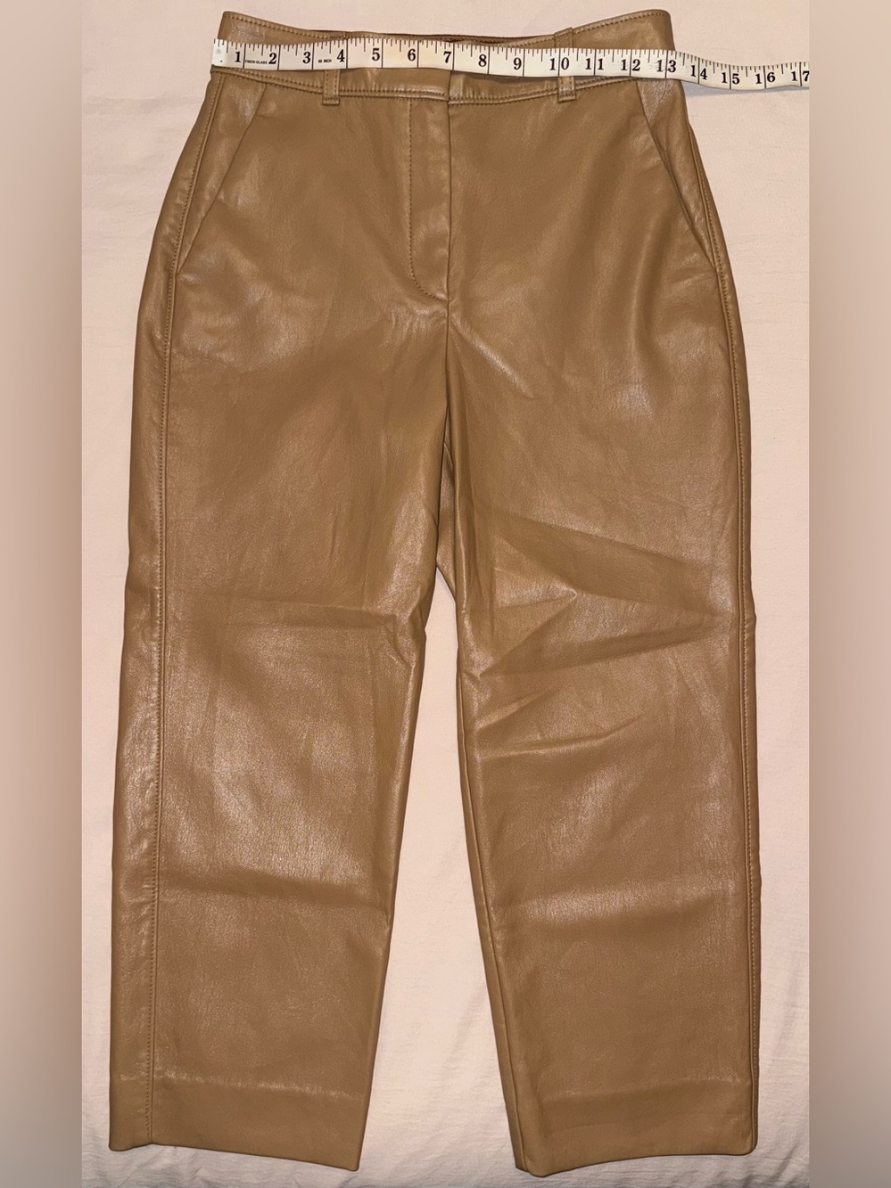 Aritzia Babaton Faux Leather Cropped Pants Camel Tan Brown Size 2 - Picture 5 of 14